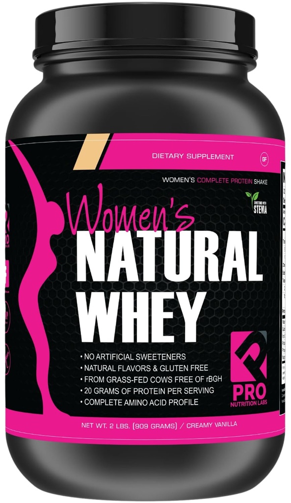 Whey Protein Powder for Women Vanilla Powder - Bajo Carb Gluten-Free Grasss-Fed rBGH-Free - Supports Weight Pérdida - Natural Stevia Sweetened Protein Shake, 20g (Creamy Vanilla, 2lb)