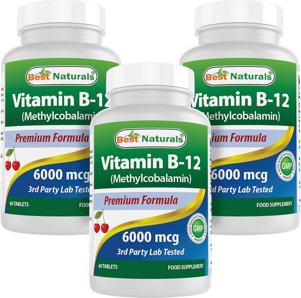 Mejores Naturales Vitamina B-12 como Metilcobalamina (Metil B12), 6000 mcg 60 Tablas sublinguales (60 Cuenta (Pack of 3))