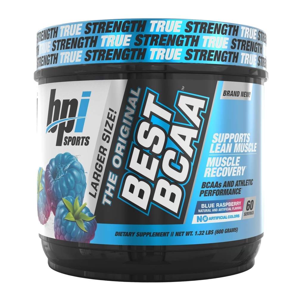 BPI Sports Best BCAA - BCAA Powder - Aminoácidos de cadena ramificados - Recuperación muscular - Muscle Protein Synthesis - Mejor rendimiento – Hidración – Blue Raspberry - 60 Servimientos - 21.12 Oz