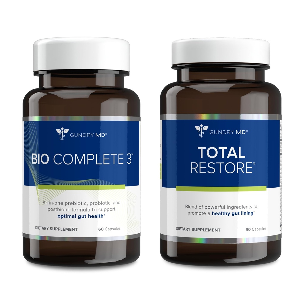 Gundry MD Bio Complete 3 y Total Restore Bundle - Prebiótico, Probiótico, Postbiótico para apoyar la salud óptima de Gut
