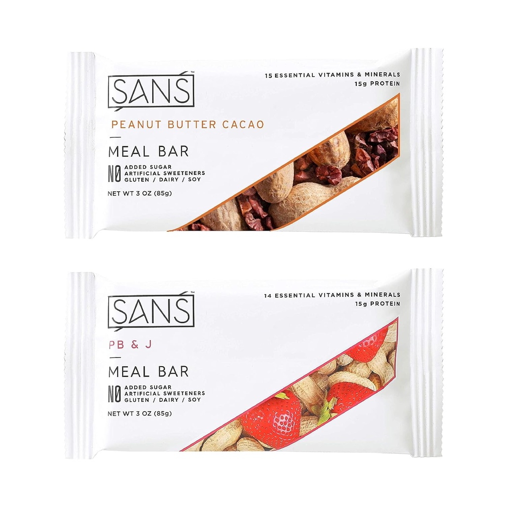 SANS Meal Reemplazo Protein Bar ← Bar Nutrición All-Natural Con No Añadido Azúcar Silencioso sin lácteos, libre de soja y libre de gluten ← Vitaminas y Minerales Esenciales (Peanut Butter Lovers, 12 Pack)