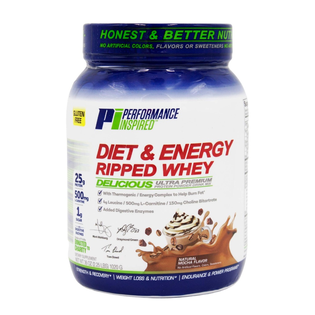 Rendimiento Nutrición inspirada Proteína de agarre - 25G Proteína – Leucine 4G – L-Carnitina – Extracto de té verde – Mocha – 2.25 lbs
