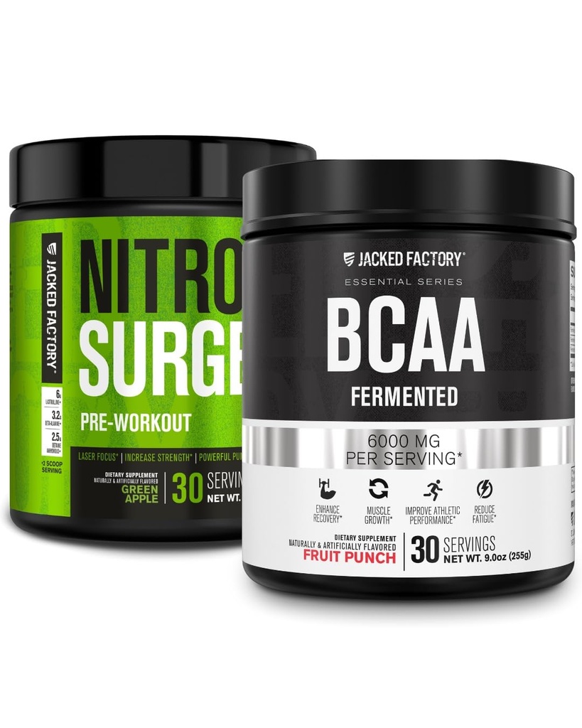 Gato Fábrica Nitrosurge Pre-Workout en Green Apple &amp; BCAA en Fruit Punch para el edificio del músculo y la recuperación