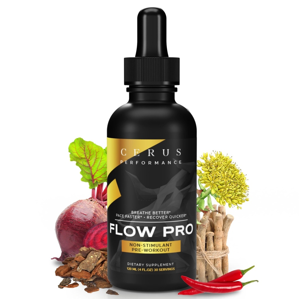 Cerus Performance Flow Pro Stimulant-Free Endurance Pre-Workout – Boosts Stamina, soporta la salud cardíaca con hierbas naturales, Vegan-Friendly - 4 Fl Oz