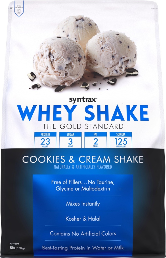 Sintrax Nutrition Whey Shake, Cold Filtrado " Undenatured Whey Protein Powder Blend, Cookies " Cream Shake, 5 libras, Real Cookie Pieces
