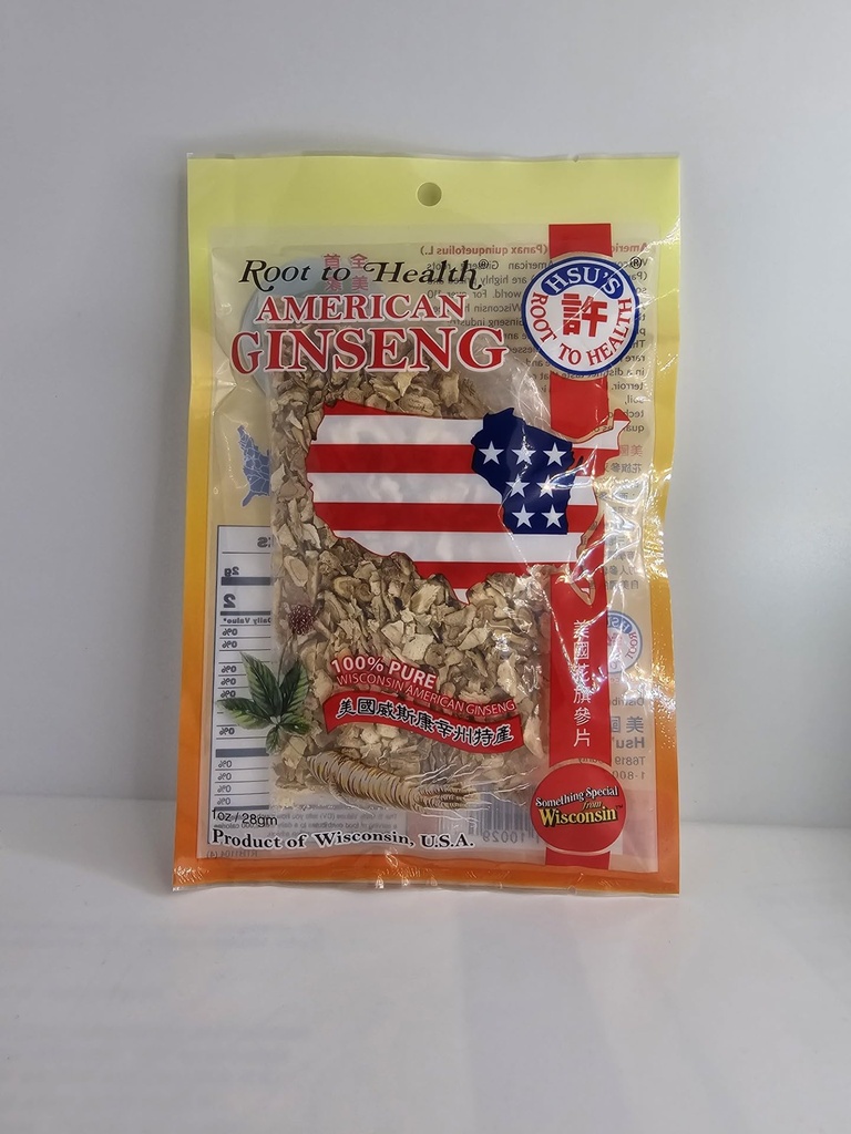 Hsu's Root to Health American Ginseng Slices, 1 oz, Cultivado en el condado de Marathon, Wisconsin USA