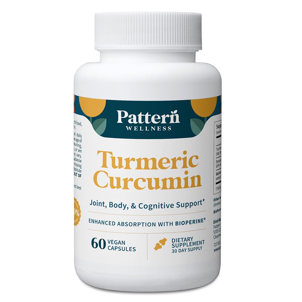 Pattern Wellness Turmeric Curcumin – 1300mg – 95% Curcuminoides con BioPerine® Black Pepper – Conjunto, Cognitivo &amp; Immune Support – Non-GMO, Gluten Free – 60 cápsulas