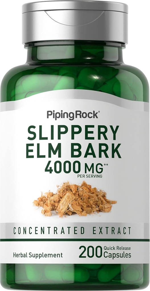 Piping Rock Slippery Elm Bark Capsules Silencio 4000mg Silencio 200 Pills Silencio Herb Suplemento para Mujeres y Hombres