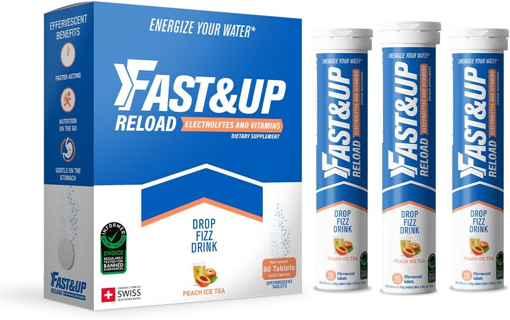 FAST comprimido Reload – Instant Hydration and Electrolytes Replenishment - Saver Multipack - 60 Tabletas Effervescent (Peach Ice Tea)