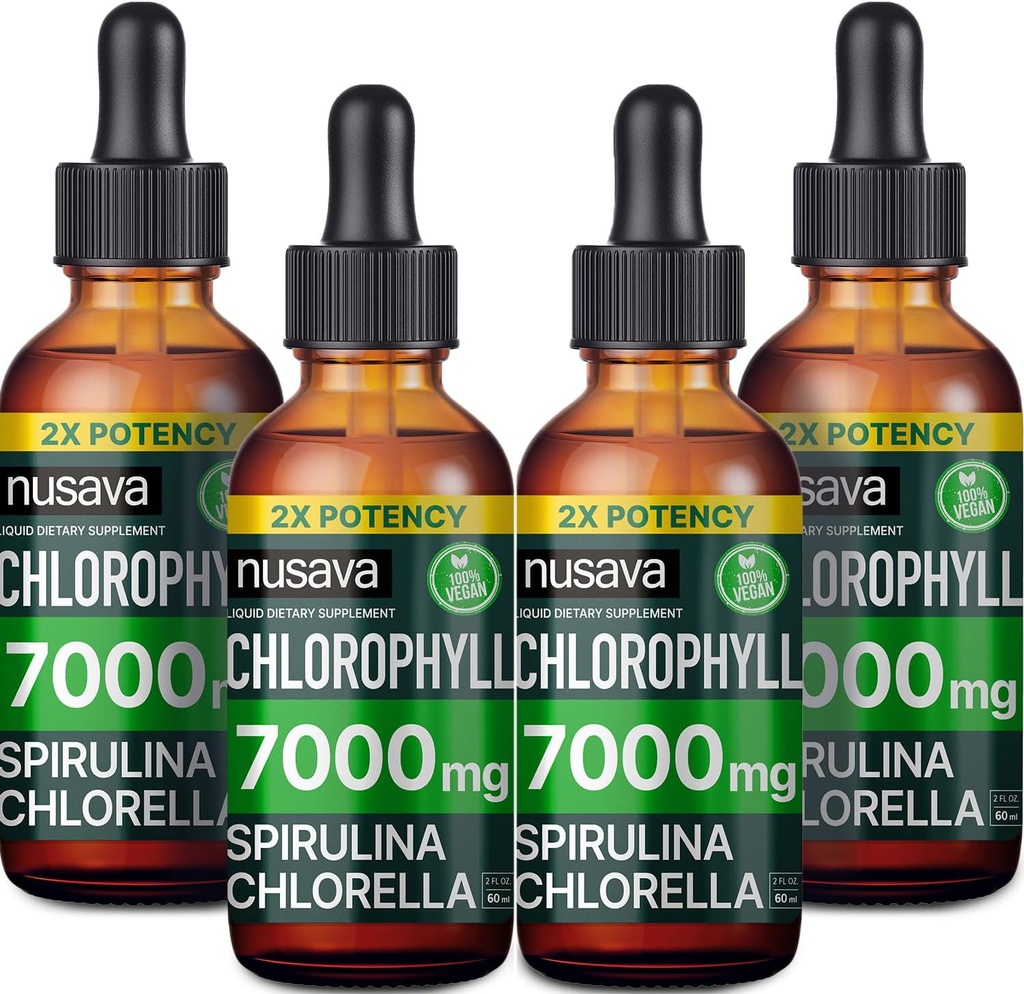 (4 Pack) 4-en-1 Vegan Chlorophyll Liquid Drops 7000mg para Immune Support, Energy, Gut and Skin Health - Liquid Chlorophyll - Internal Deodorant Enriquecido con Clorella, Spirulina, & Copper, 8 Fl Oz