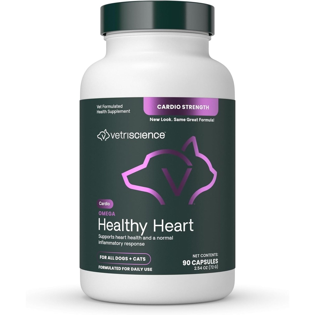 VetriScience Omega CorazÃ3n SaludÃ3n Fácil-Abran Capsules, Cardio Strength Taurine y Omega-3 Suplemento para Perros y Gatos, Suplemento de Apoyo al Corazón para Mascotas, 90 Conde