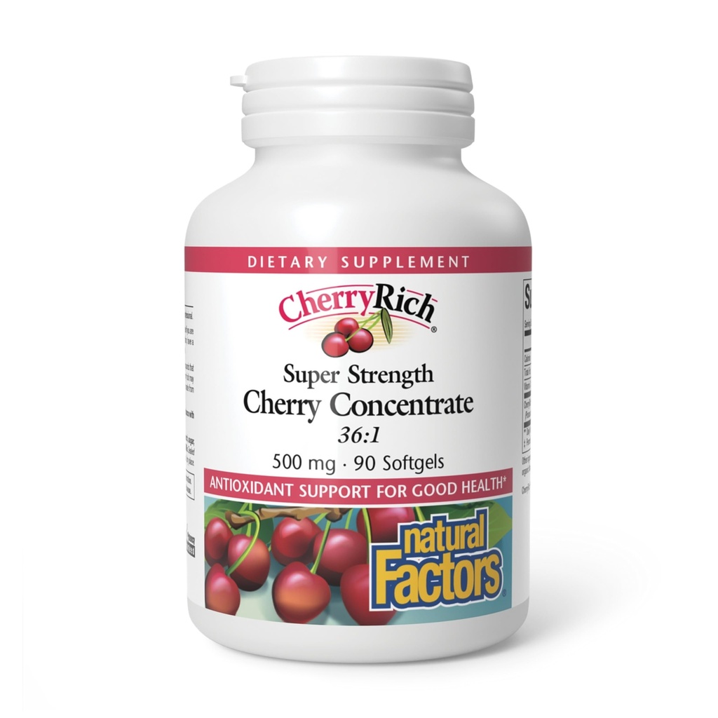 CherryRich por Factores Naturales, Super Strength Cherry Concentrate, Antioxidant Support for Healthy Joints and Uric Acid Metabolism, 90 softgels (90 porciones)