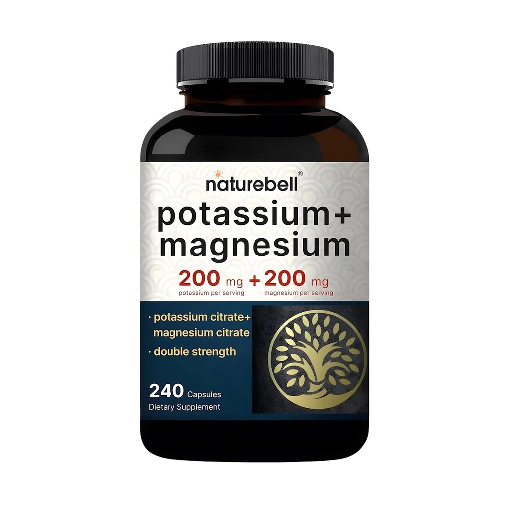 Naturebell Potassium Magnesium Electrolyte Powder Capsules ← 200mg Potassium + 200mg Magnesium Citrate ← Muscle, Heart & Hydration Support  Keto & Carnivore Friendly ← No Sugar, Non-GMO