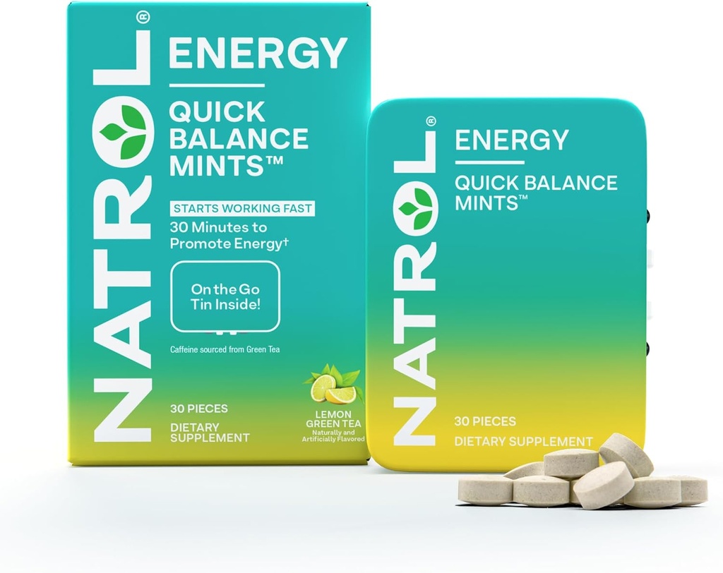 Natrol Quick Balance Energy Mints, Energy Supplement, 30 Lemon Green Tea Naturally and Artificially Flavored, 30 Cuenta, 15 Day Supply