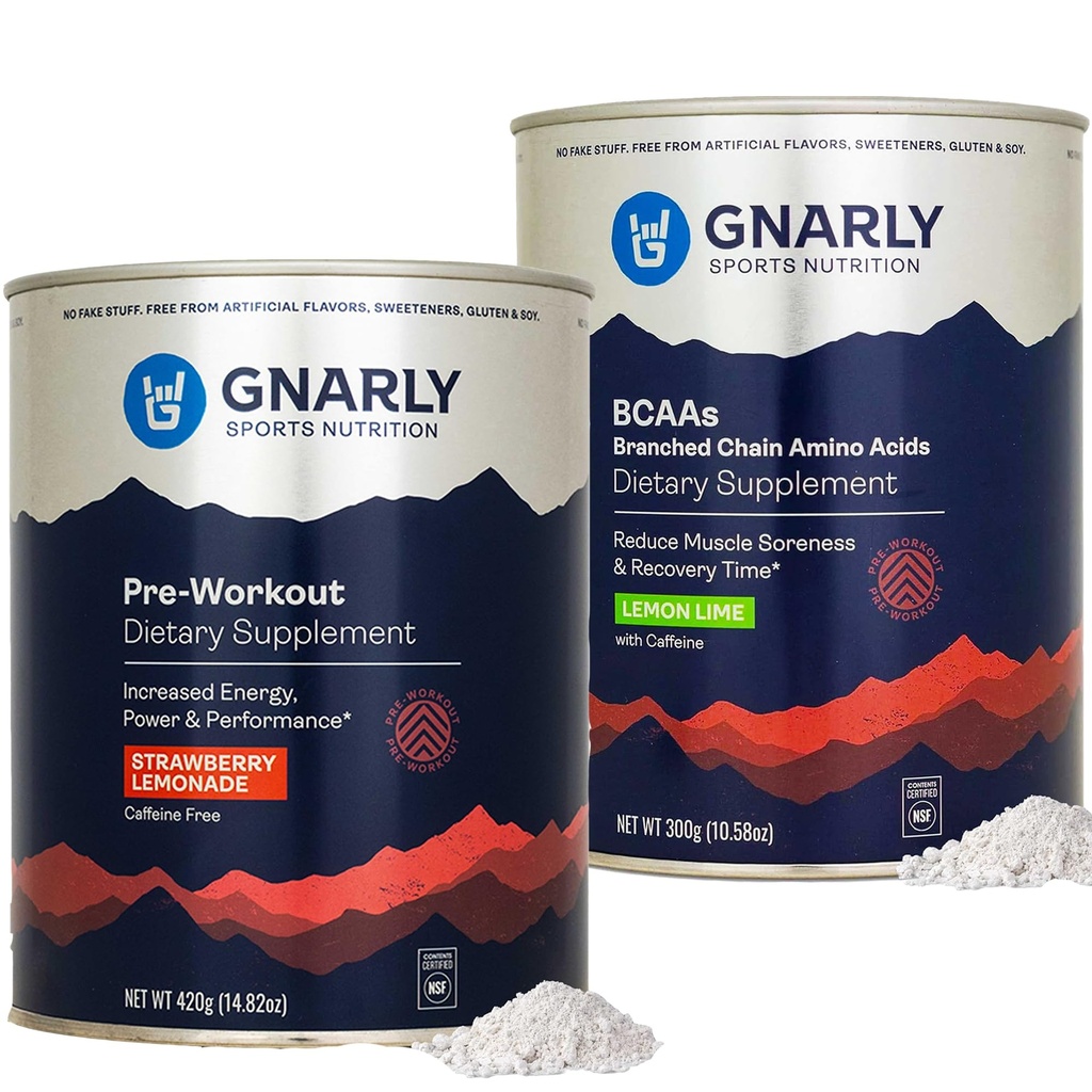 Gnarly Nutrición Gnarly Preworkout Strawberry Lemonade Caffeine Gratis (14.82oz) BCAAs Lime de limón (10.58oz)