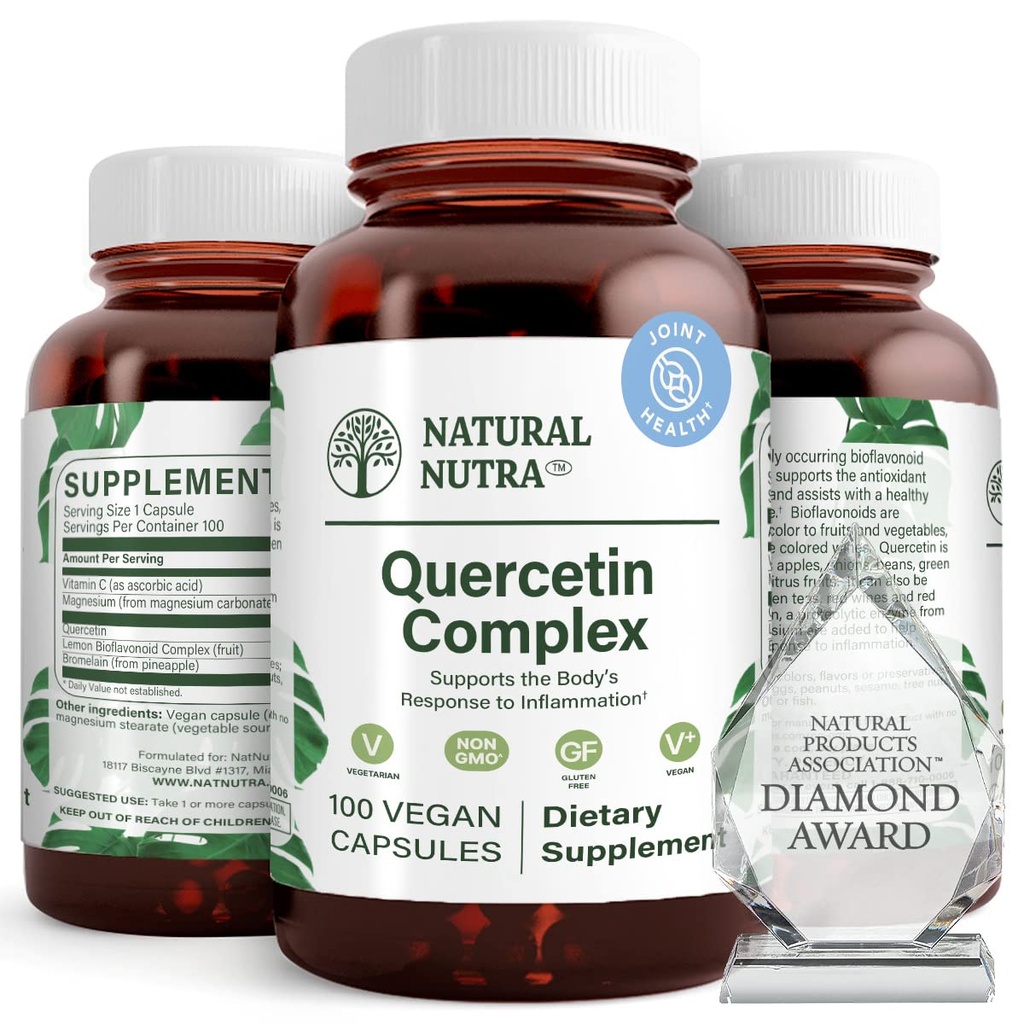 Complejo de Nutra Quercetina Natural con Bromelaina y Vitamina C Citrus Bioflavonoide Suplemento, Cuerpo de Apoyo a los Cambios Estacionales " Redes Corporales " , promueve la salud del hígado, 100 cápsulas vegetarianas y vegetarianas