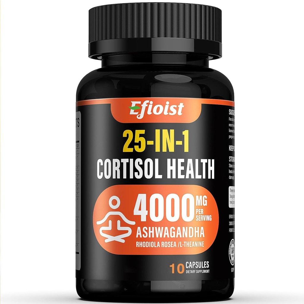 Cortisol Health Supplement, 25-in-1 Cortisol Reducer for Women &amp; Men, Cortisol Supplements for with Ashwagandha, Rhodiola Rosea, L-Theanine, 10 Capsules