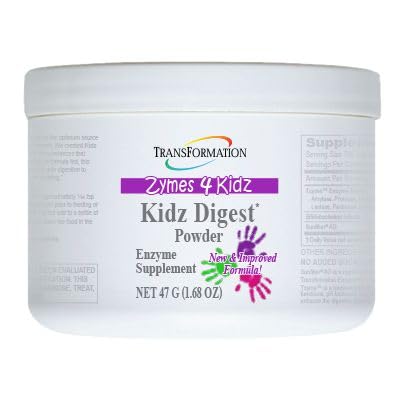 TRANSFORMACIÓN LA GENESIS DE LA BUENA SALUD Enzymes Digest Powder, Apoyo Digestivo Natural para Niños, Apoya la Digestión Saludable " Aliviar Los síntomas de gas, calambre, ruborización, fácil de mezclar, 47g