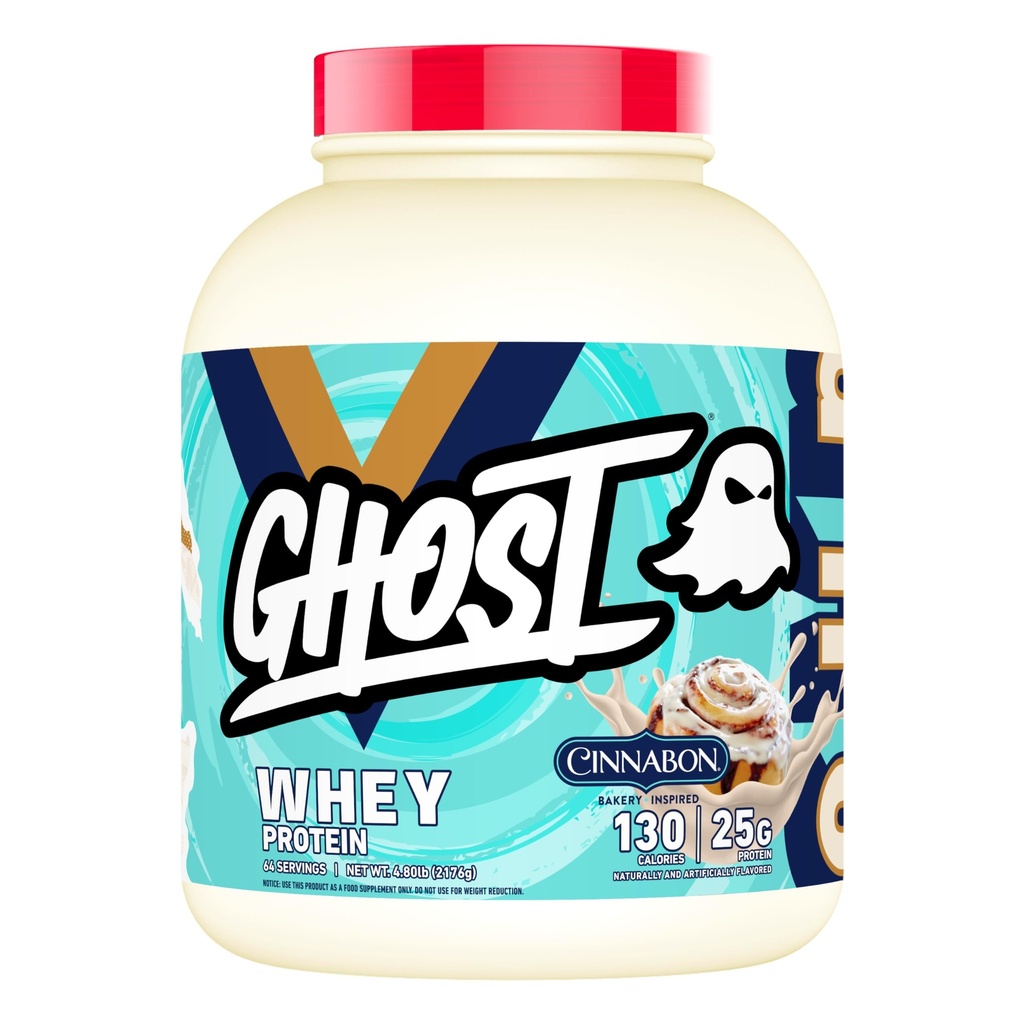 GHOST Whey Protein Powder, Cinnabon - 5LB, 25G de Proteína - Cinnamon Roll Flavored Isolate, Concentrate & Hydrolyzed Whey Protein Blend - Post Workout Shakes - Soy &amp; Gluten Free