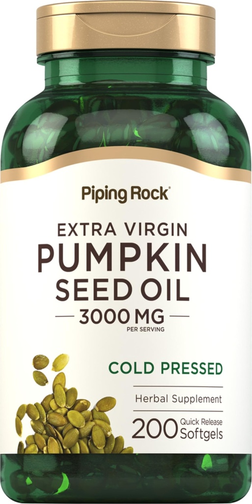 Piping Rock Pumpkin Seed Oil Softgel Capsules  200 Count ← Cold Pressed Herbal Supplement Silencio Extra Virgin with Omega 6 and 9 ← Non-GMO, Gluten Free