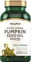 Piping Rock Pumpkin Seed Oil Softgel Capsules  200 Count ← Cold Pressed Herbal Supplement Silencio Extra Virgin with Omega 6 and 9 ← Non-GMO, Gluten Free