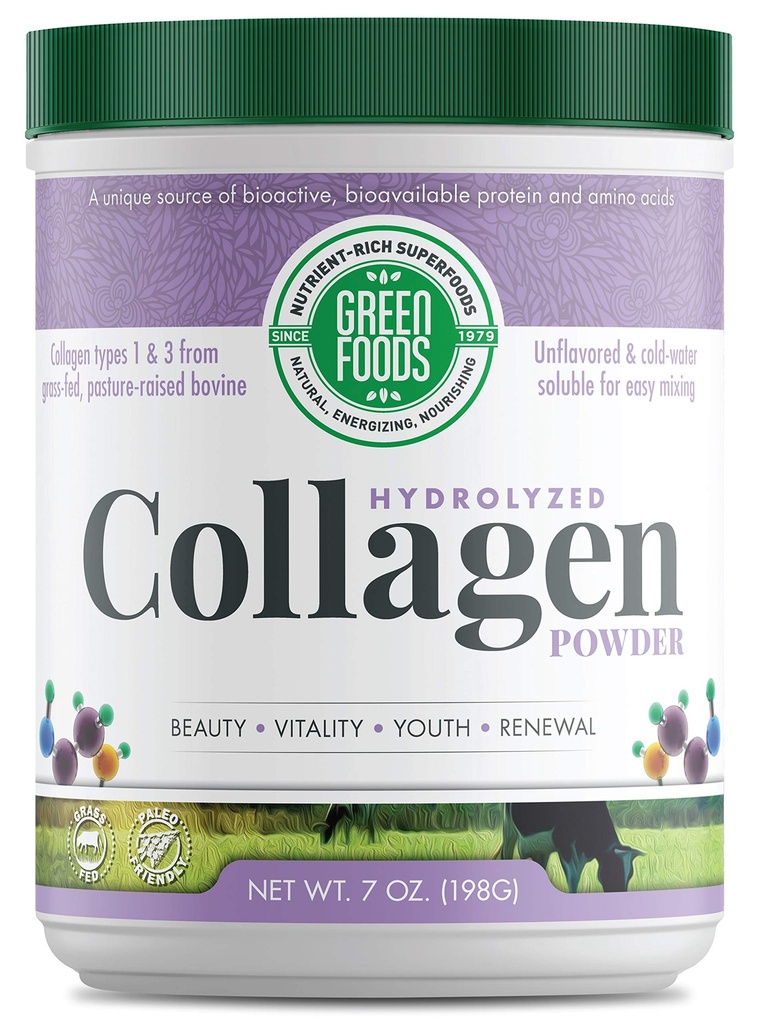 Green Foods Grass Fed Pasture Raised Hydrolyzed Peptides Protein Powder 7oz - 30 porciones