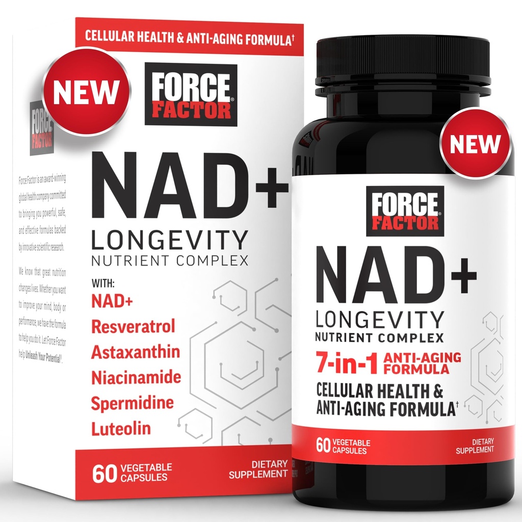 Force Factor NAD+ (NMN or Nicotinamide Riboside Alternative) with Resveratrol, Astaxanthin, Spermidine & Luteolin Complex, NAD to Support Cellular Health & Healthy Aging, 60 Capsules
