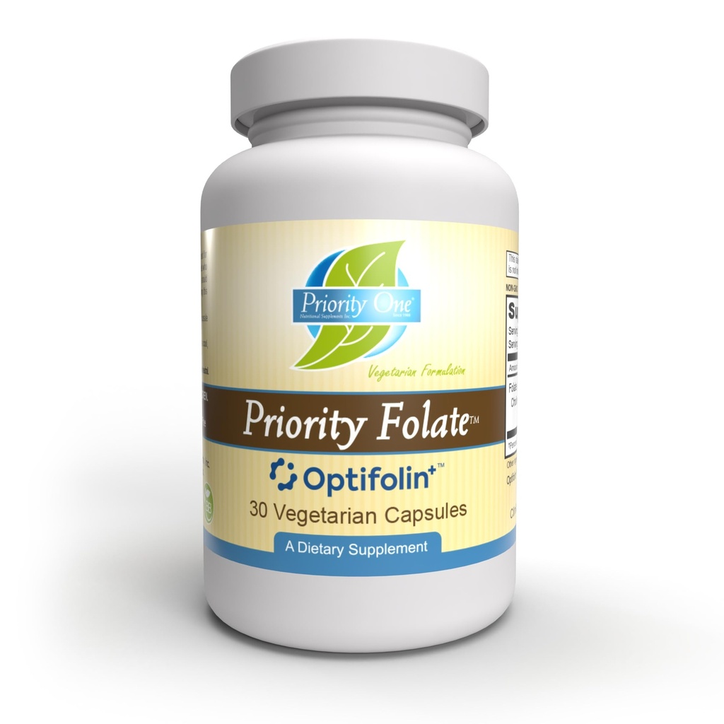 Priority One Vitamins - Folate Priority 30 Capsules - Complementación de Folato Superior con Optifolin+TM 5MTHF Folate*