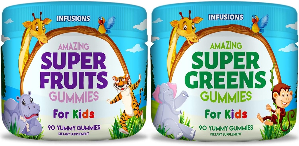 Infusiones Super Fruit y Super Green Gummies para niños 180 Conde Superfood Blend Soft y Delicious Gluten Free Non-GMO
