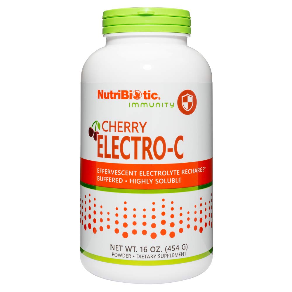 NutriBiotic - Cherry Electro-C Vitamina C & Electrolyte Powder, 16 Oz  850 Mg Vitamina C Por Serving ← Effervescent Electrolyte Recarga ← Buffered " Highly Soluble ← Non-GMO " Gluten Free