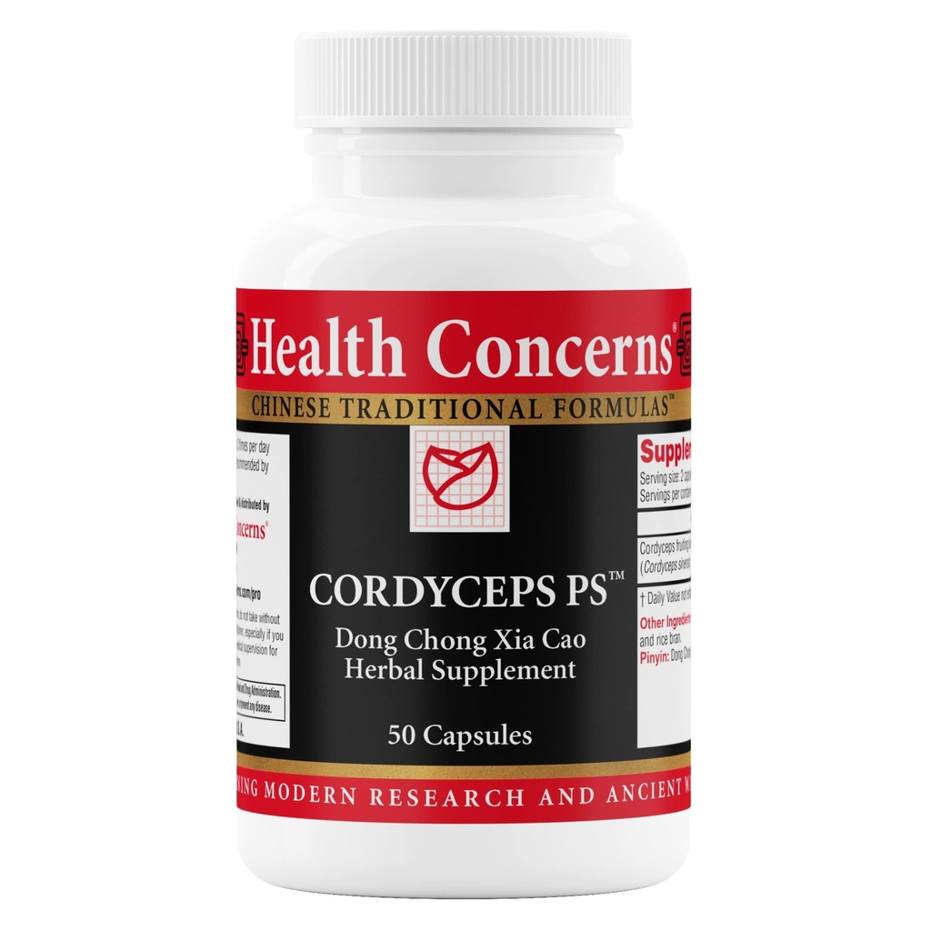 Preocupaciones de salud Cordyceps PS – Apoyo pulmonar y suplemento de salud respiratoria – Cuerpo de fruta de hongos para funciones inmunitarias, salud cardíaca, circulación, energía atlética, apoyo al oxígeno – 50 cápsulas