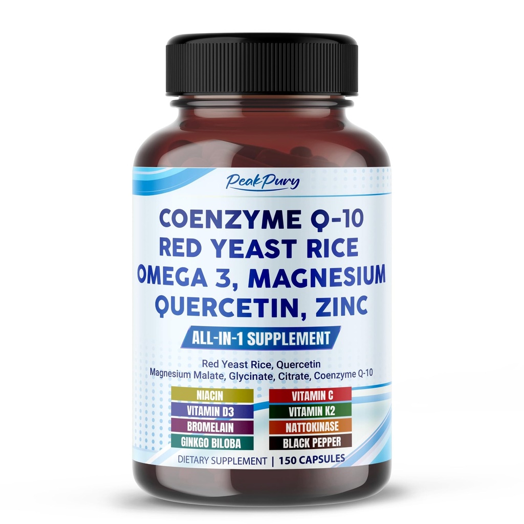 Coenzima Q-10 Levadura roja Rice Quercetin Magnesium Malate, Glycinate, Citrato - Hecho en EE.UU.