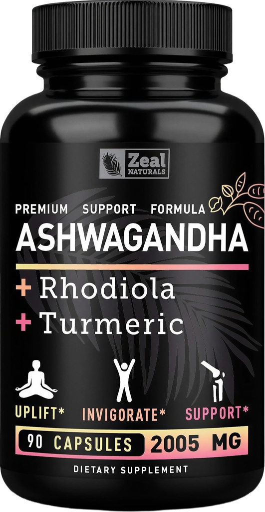 Complejo Ashwagandha - Orgánica Ashwagandha Root Powder + Rhodiola Rosea + Turmeric - Soporte Premium Fórmula - Ashwagandha Capsules Suplemento