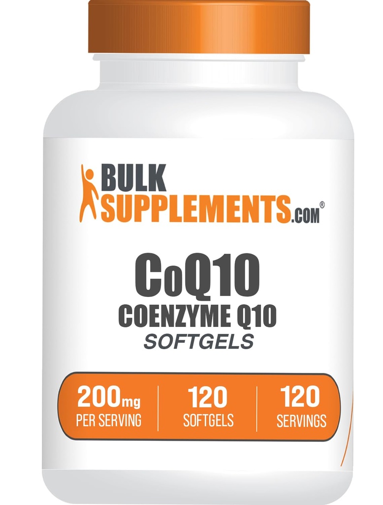 BulkSupplements.com CoQ10 200mg Softgels - para la salud del corazón, Coenzyme Q10 200mg Suplemento, Gluten Free, 1 Softgel por Serving, 120 Cuenta (Pack of 1)