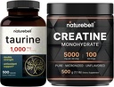 NatureBell Creatine Monohydrate Powder & Taurine Capsules 1000mg Por Serving Bundle Pack ← Alta Absorción Cretina Micronizada ← Aminoácidos Esenciales Suplemento