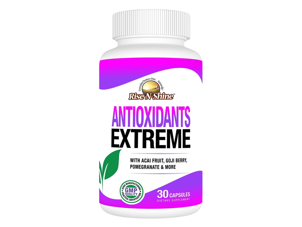 Rise-N-Shine Antioxidants Extreme Suplemento con Acai, Goji Berries, Noni, Mangosteen, Pomegranate, Resveratrol, Elderberry y Más de 30 Cuenta