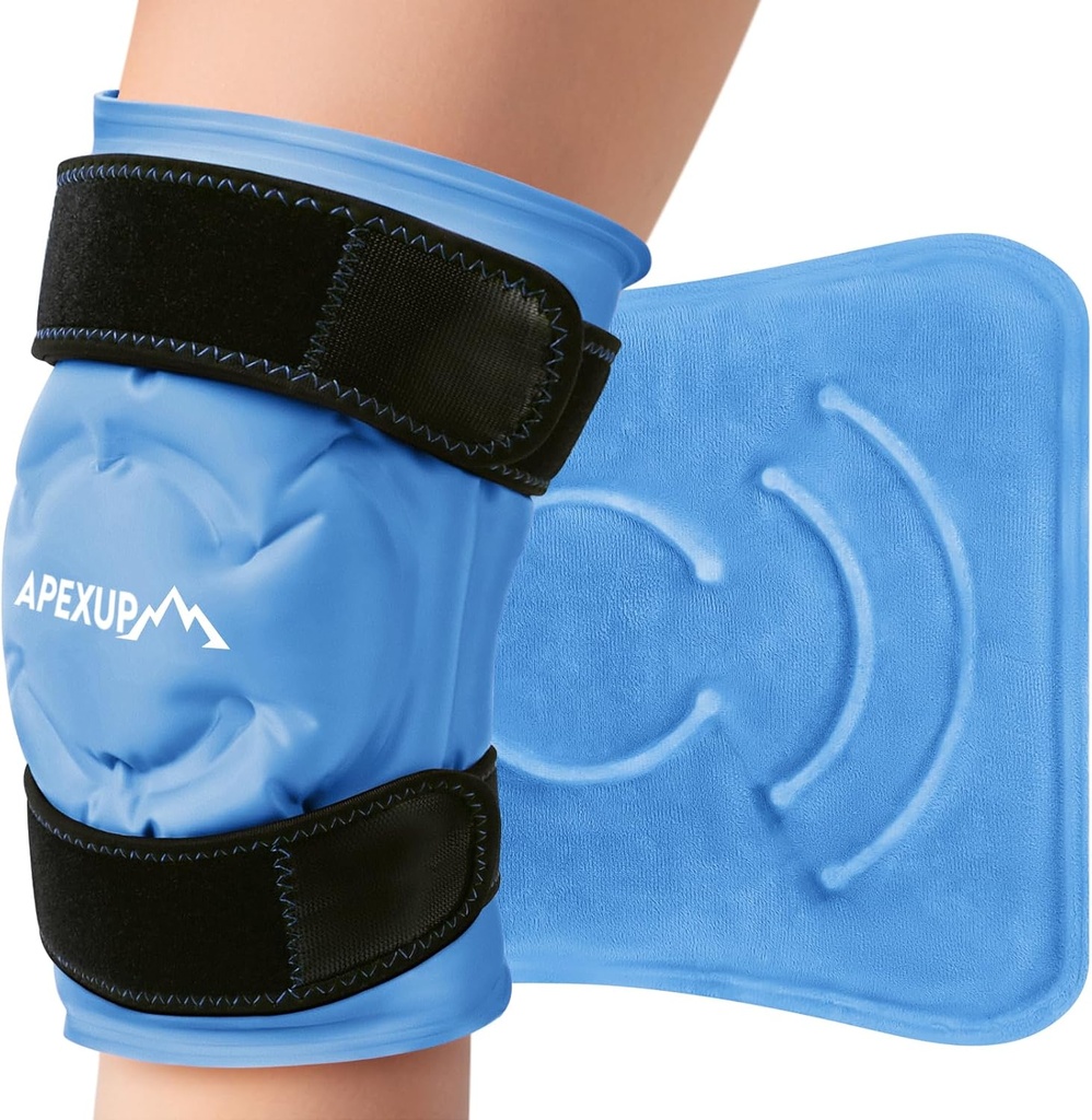 APEXUP Ice Pack for Knee Pain Relief, Large Reusable Wrap After Surgery, Flexible Gel Cold Pack for Injuries, Pain Relief for Back, hombro, codo, tobillo y pierna (Blue, L, 1PK)