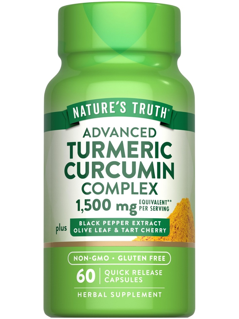 La verdad de la naturaleza Turmeric Curcumin ← 60 cápsulas ← con Black Pepper Extract, Olive Leaf " Tart Cherry ← Non-GMO " Gluten Free Supplement