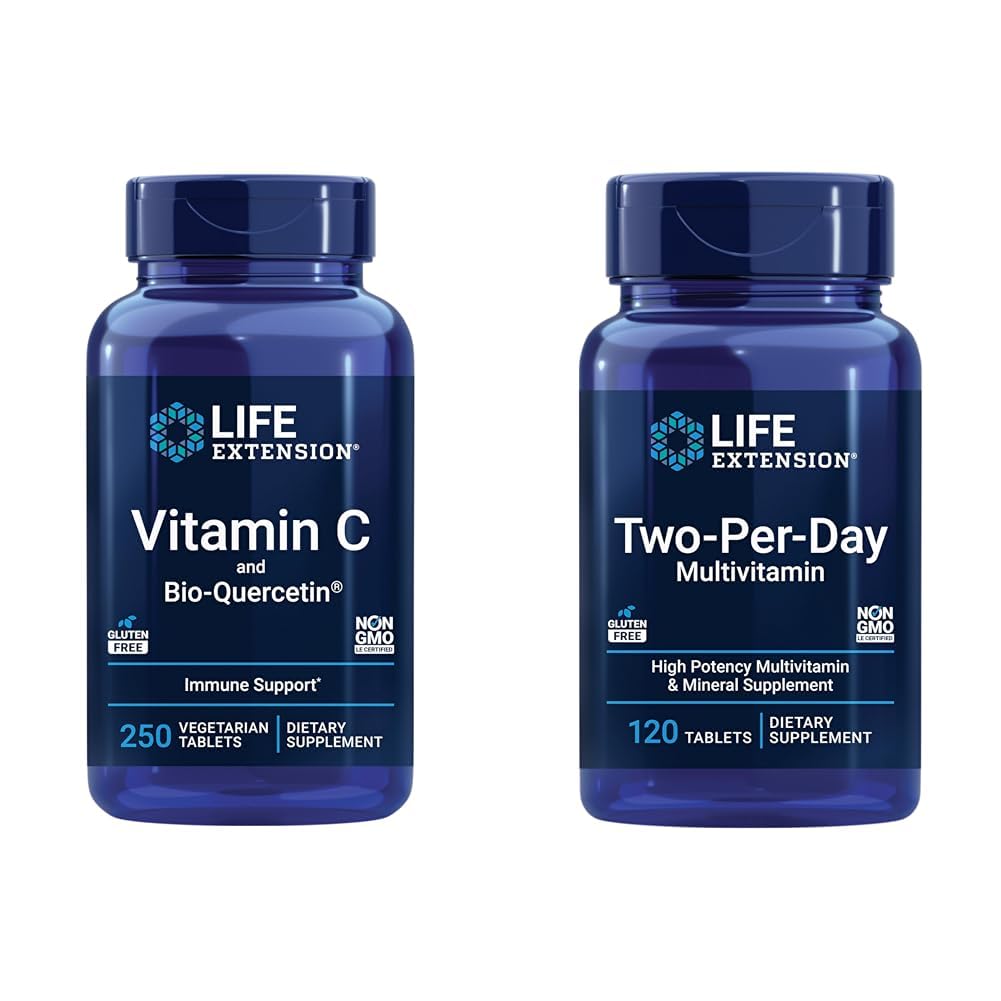 Extensión de la vida Vitamina C &amp; Quercetina Phytosome Plus Suplemento Mineral Multi-Vitamin - 250 Tabletas &amp; 120 Tabletas