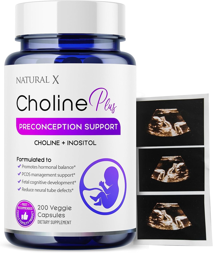Colina e Inositol Preconcepción Vitaminas para Mujeres - Fertilidad Blend Suplemento, apoya el embarazo saludable y el desarrollo cognitivo del bebé, la calidad del huevo mejorado, equilibrio hormonal (200 cápsulas)