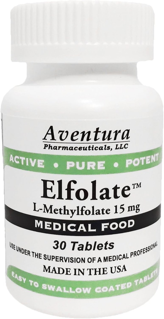 ELFOLATE® 15mg L-Methylfolate Metil Folate Methylfolate Medical Food Supplement Professional Strength Active Pure Potent 30 Tablets