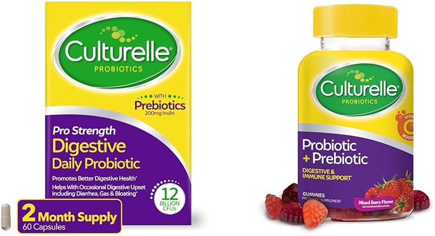 Culturelle Pro Strength Daily Probiotic Capsules, 60 Conteo diario de Gummies Probióticas para Hombres Mujer, Berry Flavor, 52 Conde