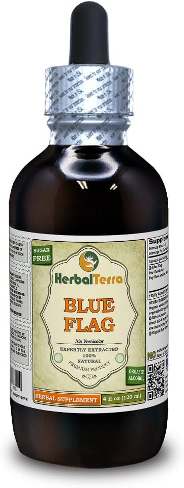 Bandera Azul (Iris Versicolor) Tintura, Extracto líquido de raíz seco orgánico (Marca Marca: HerbalTerra, Proudly Made in USA) 4 fl.oz (120 ml)