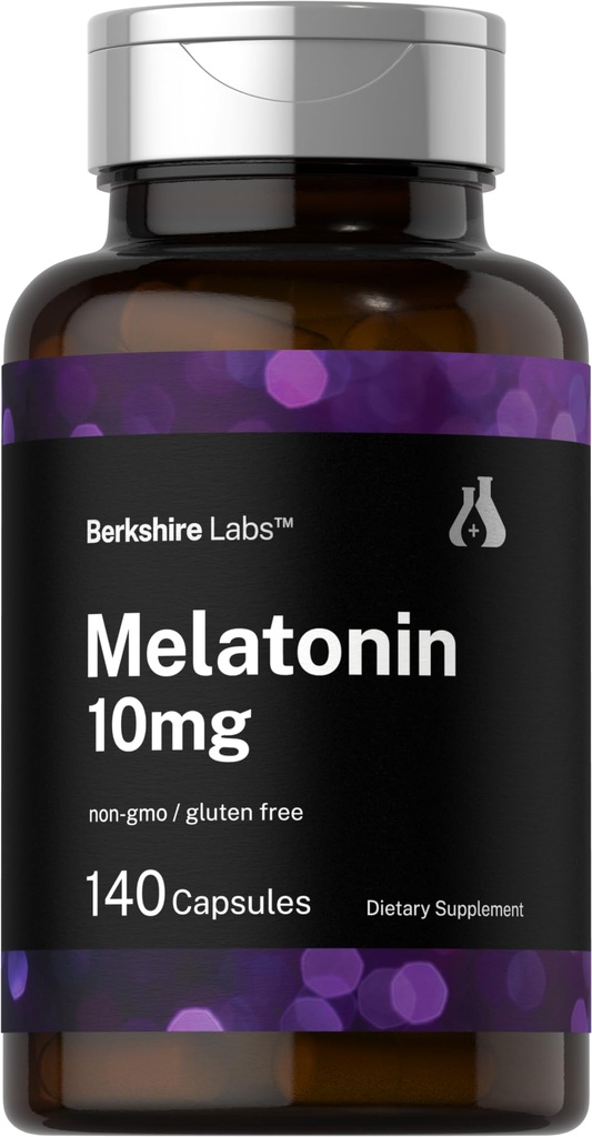 Horbäach Berkshire Labs Melatonin 10mg ← 140 Quick Release Capsules ← Extra Strength Formula ← Non-GMO, Gluten Free Supplement