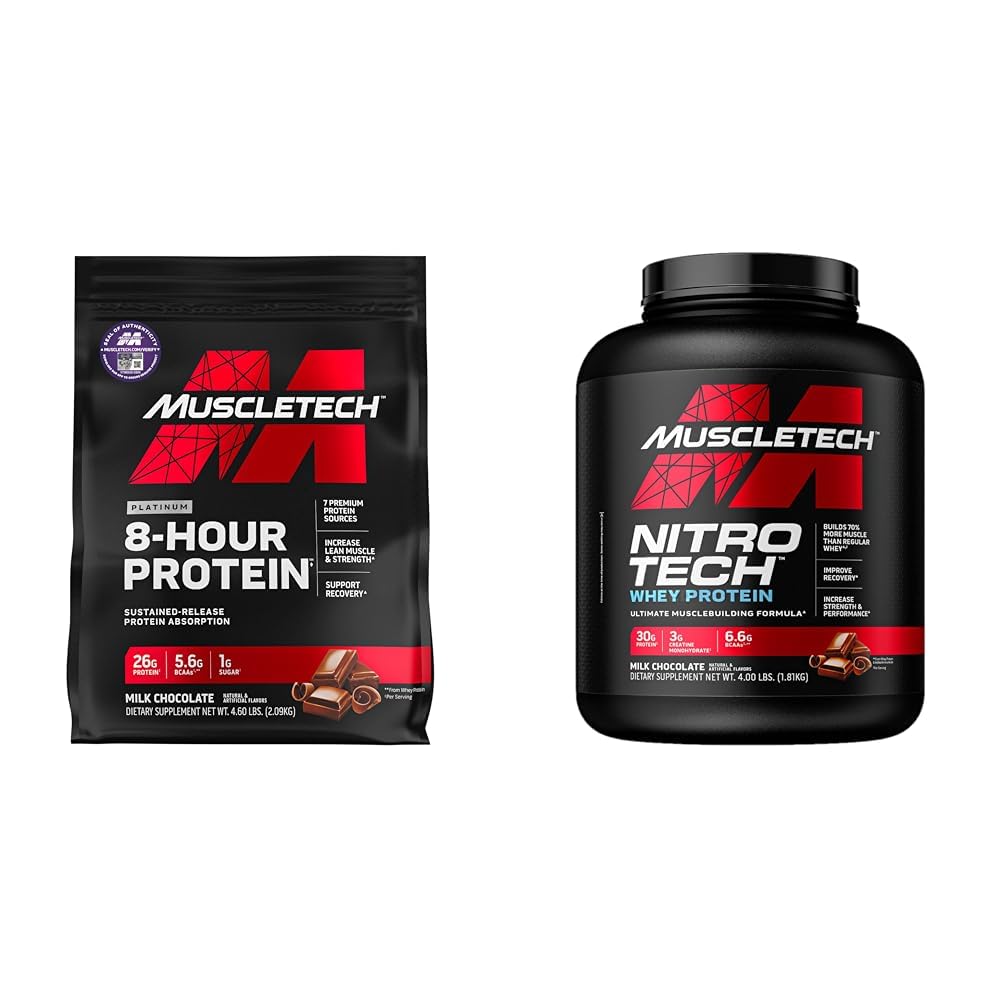 Muscletech Whey Protein Powder Phase8 Protein Powder ¦ Whey & Casein Protein Powder Blend & Whey Protein Powder Nitro-Tech Whey Protein Isolate " Peptides " Milk Chocolate, 4 libras