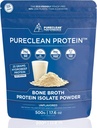 PureClean Protein 25G Organic Grass Fed Beef Bone Broth Protein from Swedish Cattle - Paleo, Keto-Friendly, Gluten-Free, Sugar-Free, Dairy-Free - Mejorado con Peptides Collagen - 500 Grams/Unflavored