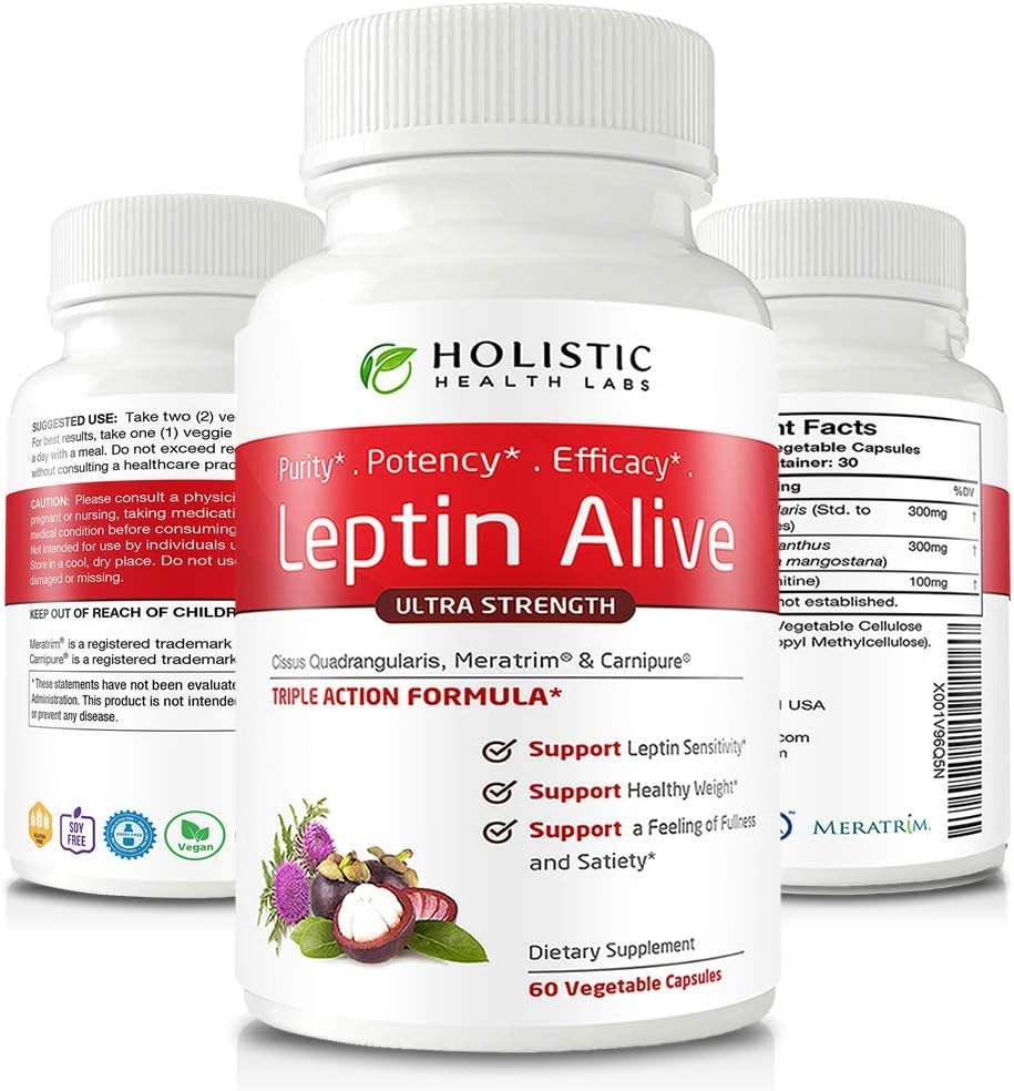 Holistic Health Labs Maximum Leptin Weight Management for Women, Extra Strength - MeraTrim, Carnipure y Cissus Quadrangularis Natural Metabolism Support and Cravings Management. 60 cápsulas de verduras
