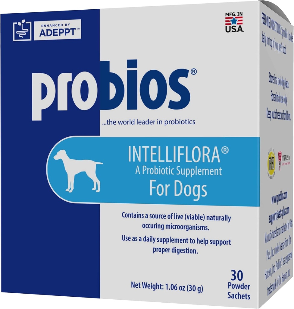 Probios Intelliflora para perros, Polvo Probiótico diario, Suplemento Nutricional para la Salud Gut, Digestión & Apoyo Inmunitario, 30 cuchillas