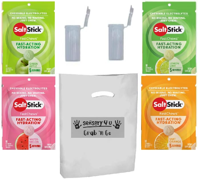 SENSORY4U Agarre y vaya Set de Regalos SaltStick con nuevos Fastchews Flavors y Tubos listos para la carrera - Lemon Lime Orange Green Apple y Watermelon Electrolyte Tablets