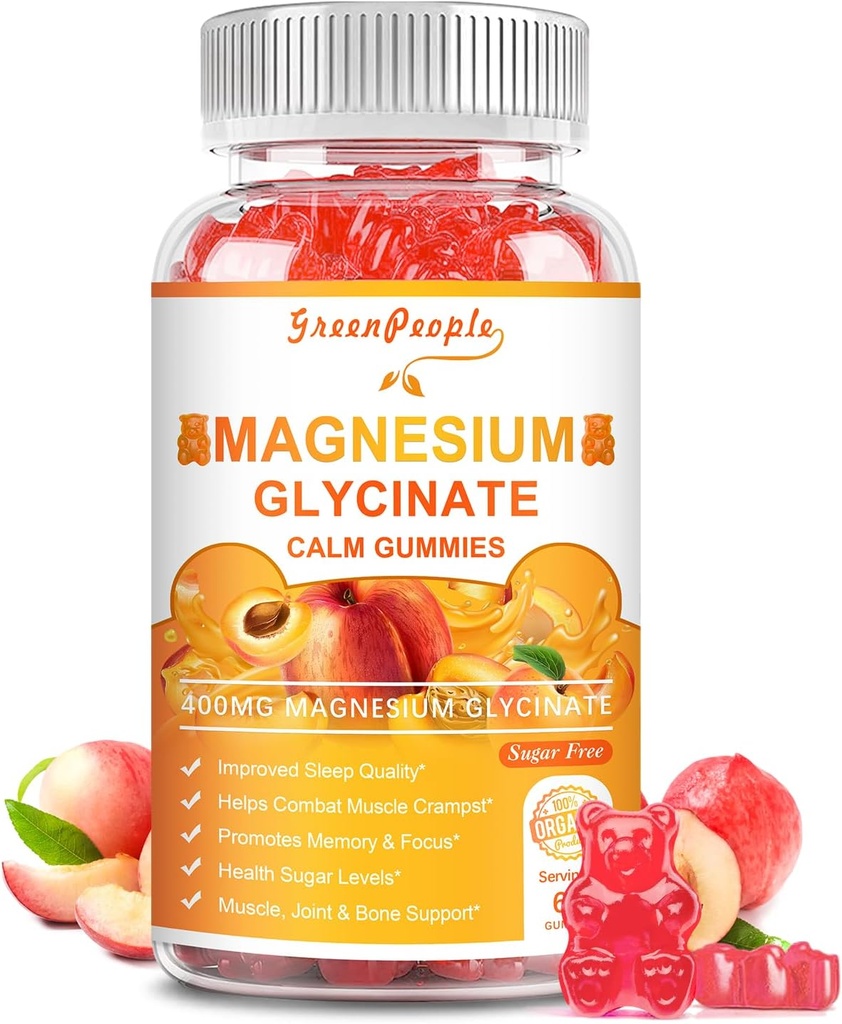 Magnesio Glycinate Gummies con Citrate 1000mg, Taurate & Matale - Sugar Gratis - Magnesium Potassium Supplement with Vitamin D, K2 for Calm Mood & Zzz Support - 60 Peach Gummies